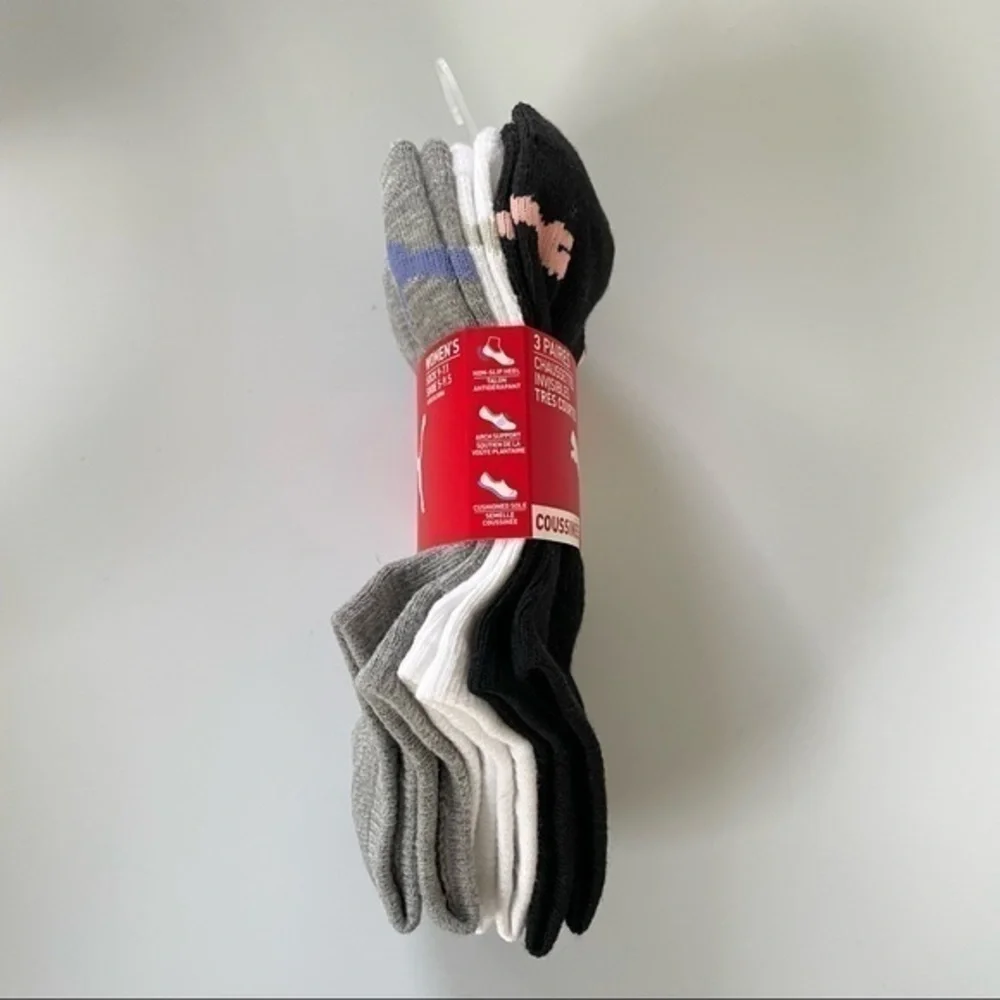 Puma women’s invisible no show liner socks 3 pack white gray black size 5-9.5